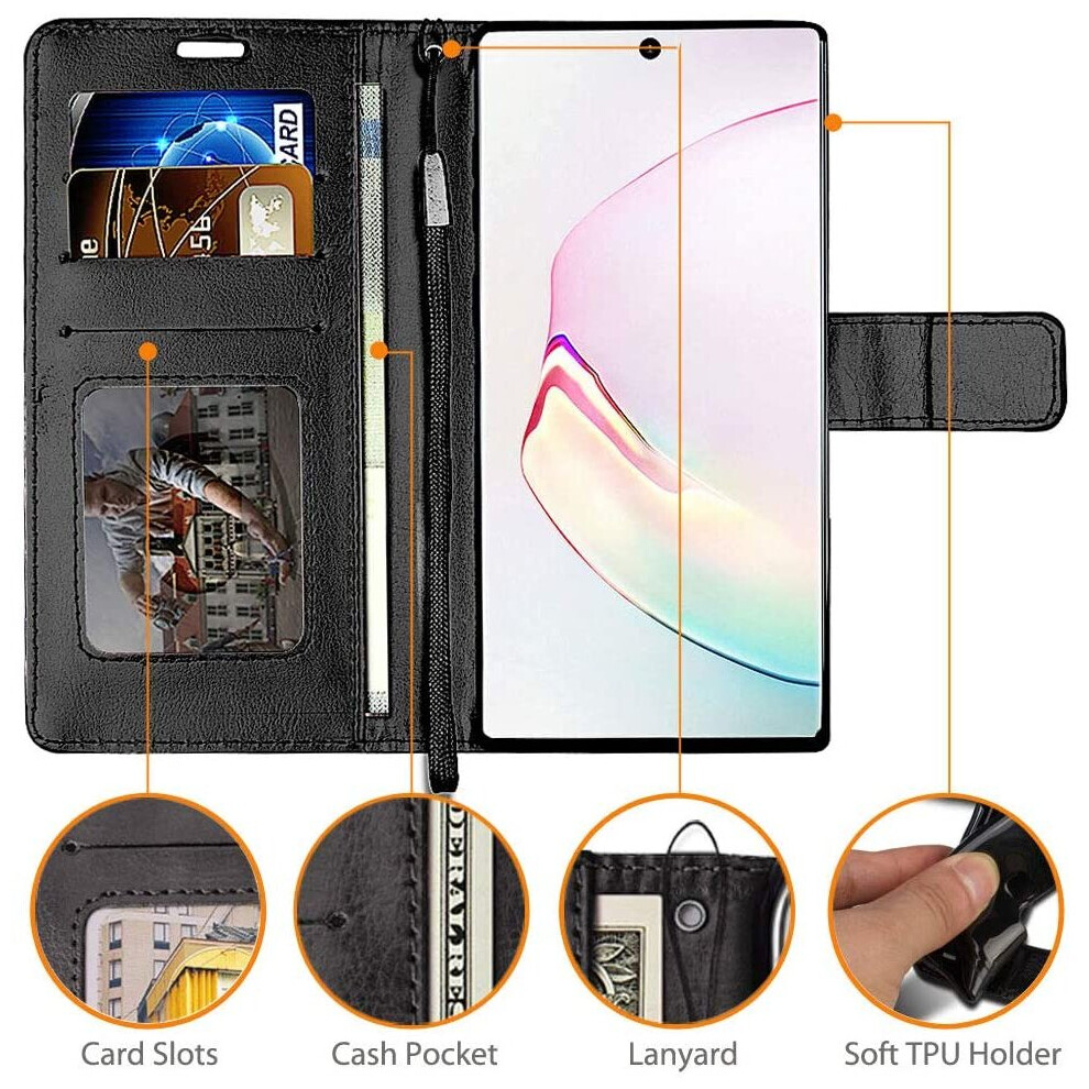 techgear-galaxy-note-10-plus-leather-wallet-case--flip-protective-case-cover-with-card-slots--kickstand-and-wrist-strap---black