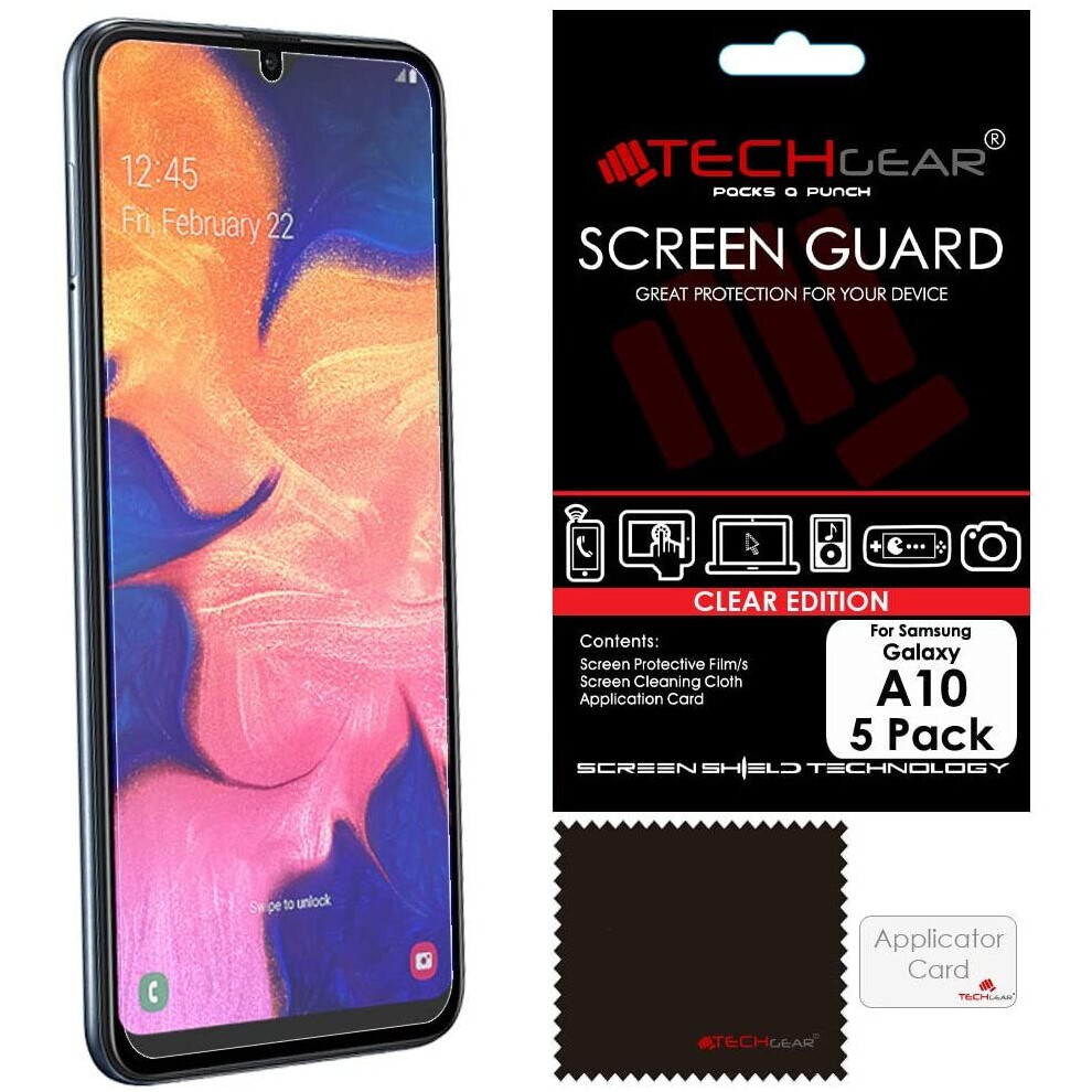 TECHGEAR [5 Pack] Screen Protectors Compatible with Samsung Galaxy A10, CLEAR LCD Screen Protectors Cover Guards