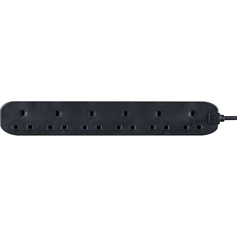 Masterplug Six Socket Long Extension Lead, 2 Metres, 13 Amp, Black 5015056641751