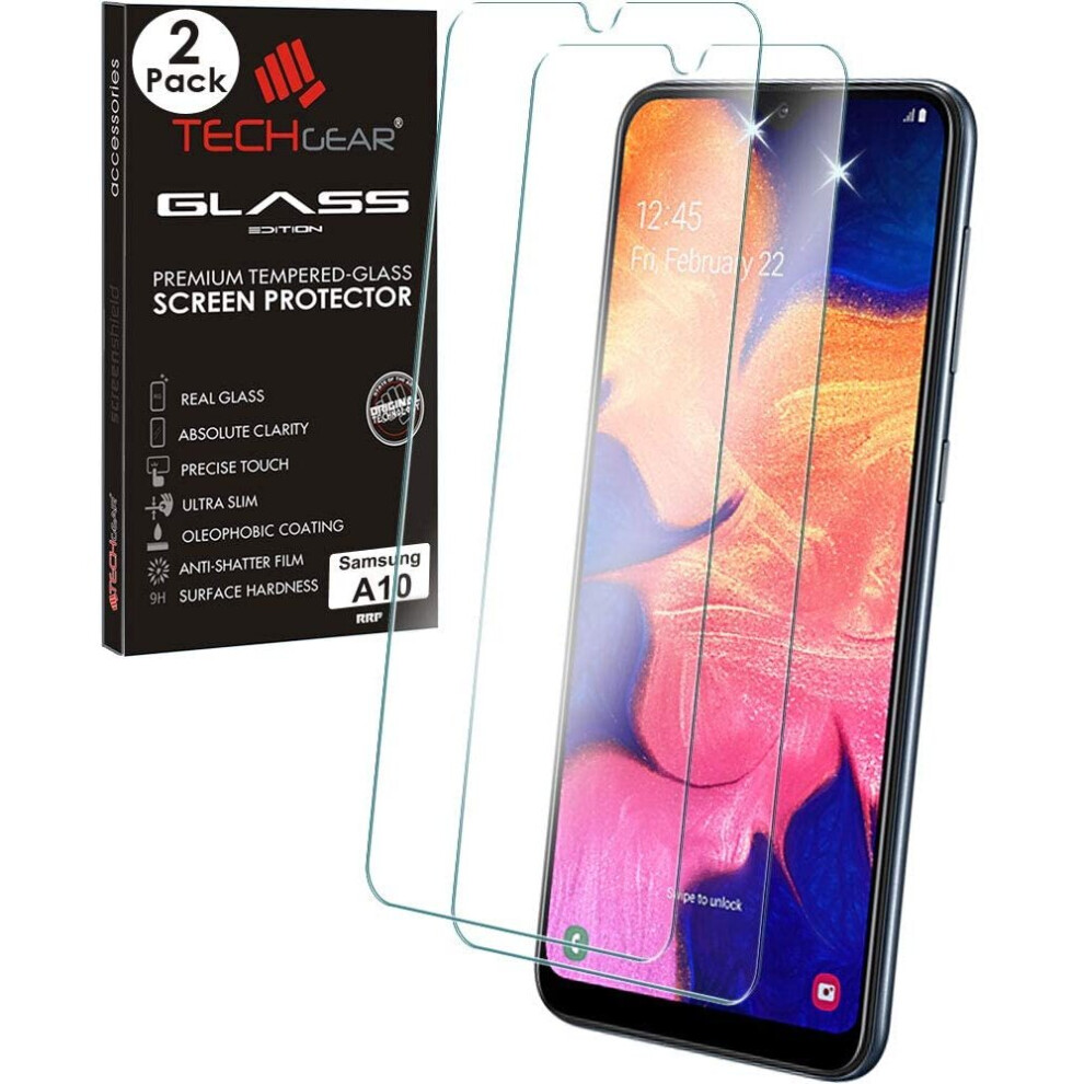 TECHGEAR 2 Pack GLASS Edition Compatible with Samsung Galaxy A10, Tempered Glass Screen Protector Covers [2.5D Round Edge] [9H...