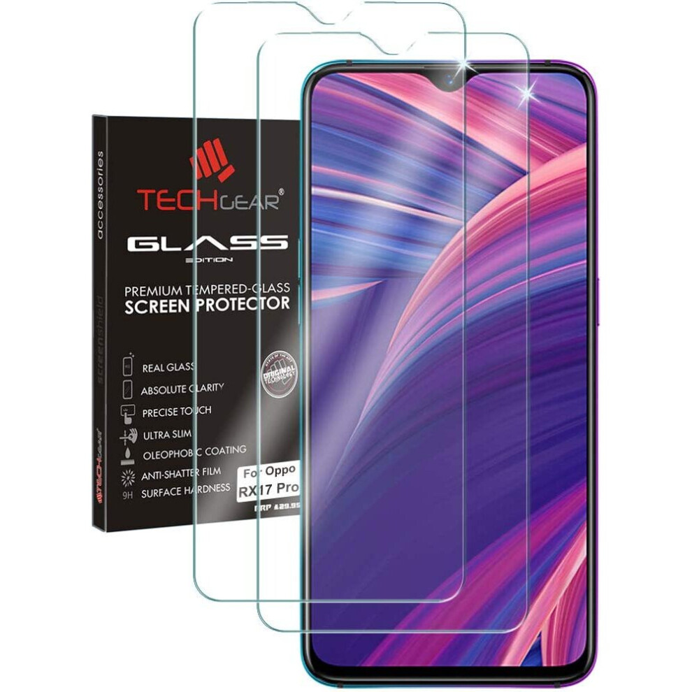 TECHGEAR [2 Pack] GLASS Edition Screen Protectors for Oppo RX17 Pro, Genuine Tempered Glass Screen Protector [2.5D Round Edge]...