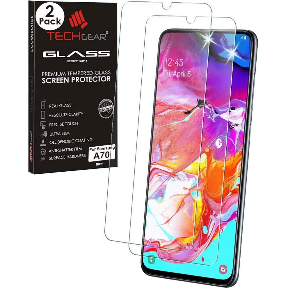 TECHGEAR 2 Pack GLASS Edition Compatible with Samsung Galaxy A70, Tempered Glass Screen Protector Covers [2.5D Round Edge] [9H...