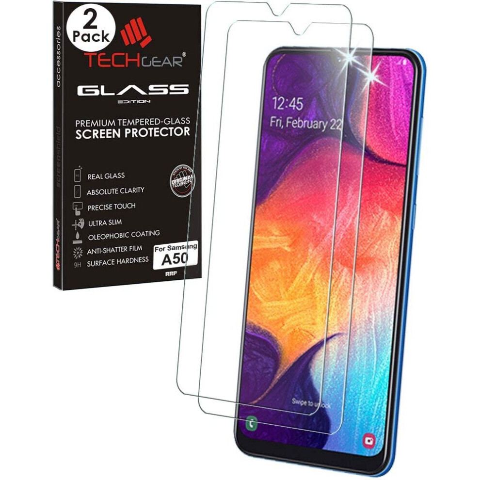 TECHGEAR 2 Pack GLASS Edition Compatible with Samsung Galaxy A50, Tempered Glass Screen Protector Covers [2.5D Round Edge] [9H...