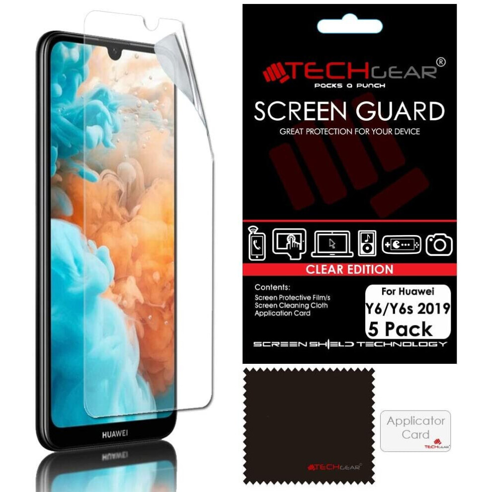 TECHGEAR [5 Pack] Screen Protectors for Huawei Y6s / Y6 2019, Honor 8A - CLEAR LCD Screen Protectors Cover Guards Compatible...