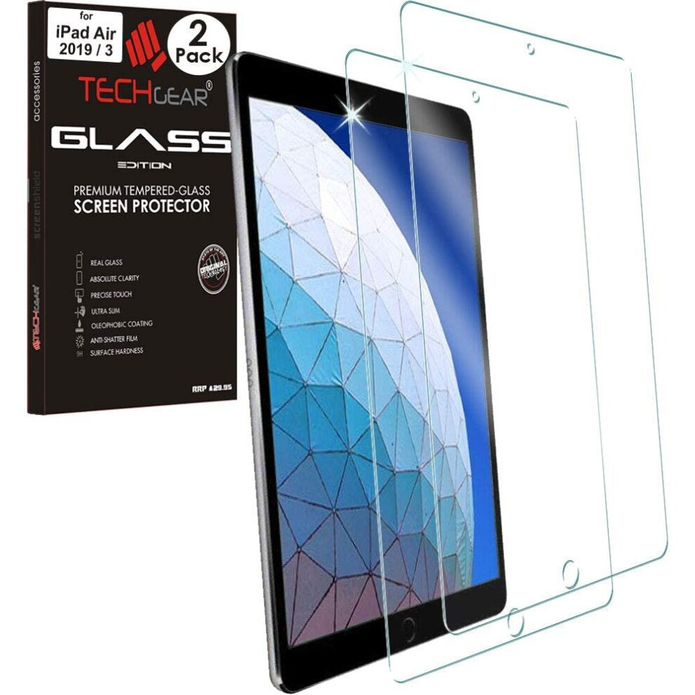 TECHGEAR 2 Pack of GLASS Edition Screen Protectors for iPad Air 2019 / 3rd Generation, 10.5", Tempered Glass Screen Protector...