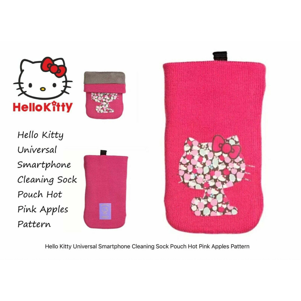 Hello Kitty Universal Smartphone Cleaning Sock Pouch Hot Pink Apples Pattern