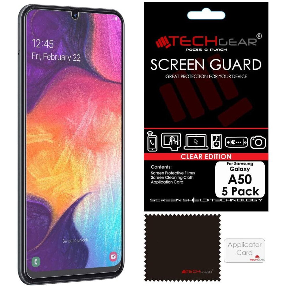 TECHGEAR [5 Pack] Screen Protectors Compatible with Samsung Galaxy A50, CLEAR LCD Screen Protectors Cover Guards