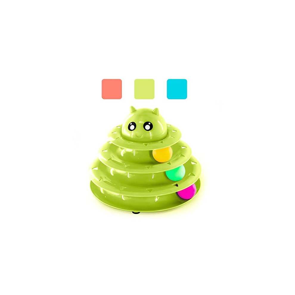 FurDreams Cat Roller Toy, Interactive Fun with 3 Colour Balls and 3 Levels of Play, Teaser Puzzle Toy for Exercise and Stimulation (Green)