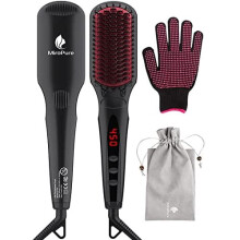 Enhanced Hair Straightener Brush by MiroPure, 2-in-1 Ionic Straightening Brush with Anti-Scald Feature, Auto Temperature Lock and Auto-Off Functi