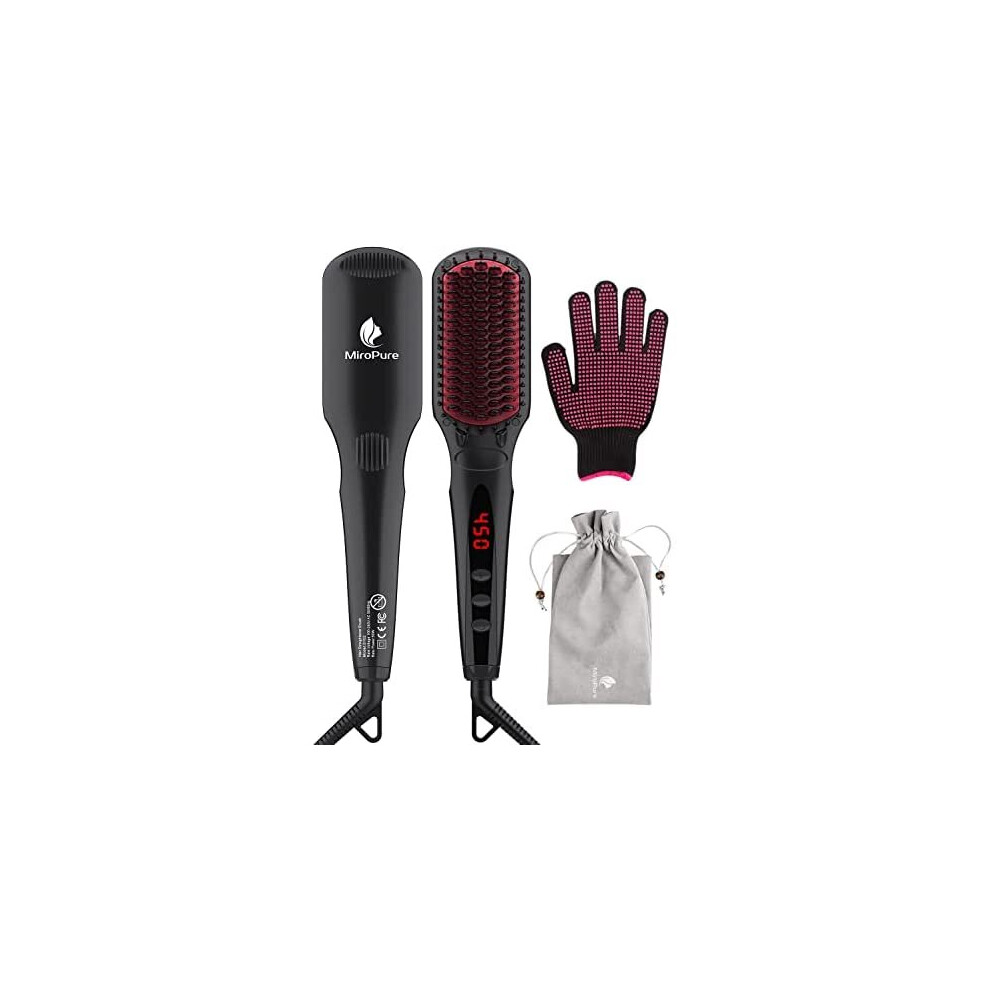 Miropure Enhanced Hair Straightener Brush By 2-In-1 Ionic Straightening Brush With Anti-Scald Feature, Auto Temperature Lock And Auto-Off Functi