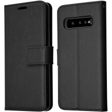 TECHGEAR Galaxy S10 Plus Leather Wallet Case, Flip Protective Case Cover with Card Slots, Kickstand and Wrist Strap - Black PU...