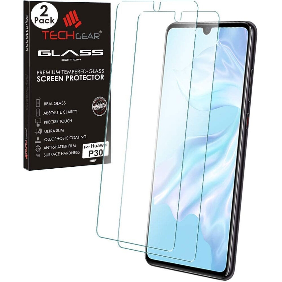 Techgear [2 Pack] Screen Protector Fits Huawei P30, Glass Edition Genuine Tempered Glass Screen Protector Guard Cover...