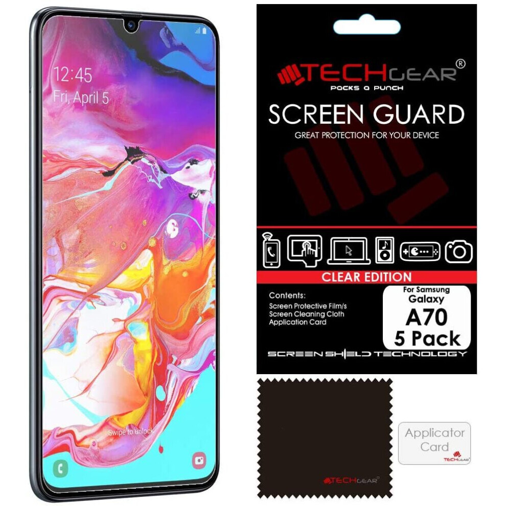 TECHGEAR [5 Pack] Screen Protectors Compatible with Samsung Galaxy A70, CLEAR LCD Screen Protectors Cover Guards