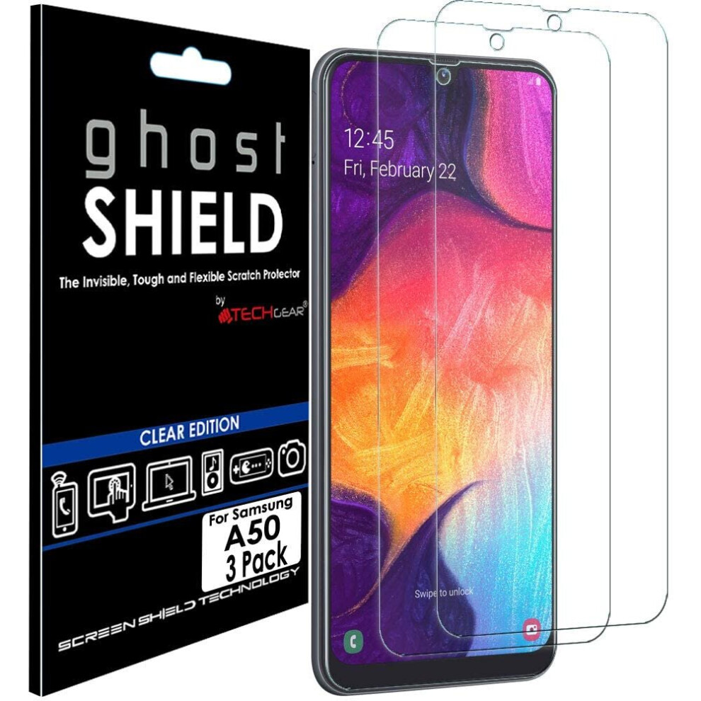 TECHGEAR [Pack of 3] Screen Protectors fit Samsung Galaxy A50 [ghostSHIELD Edition] Reinforced TPU film Screen Protector Guard...