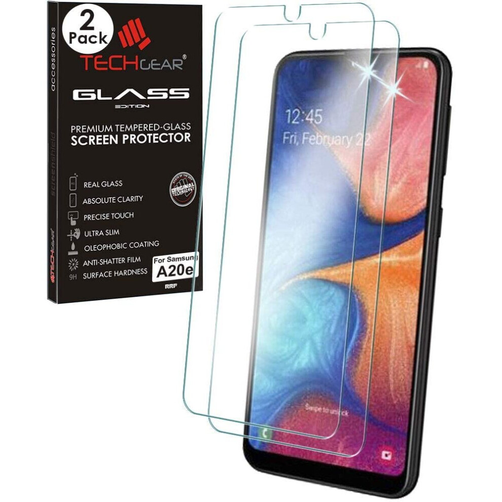 TECHGEAR 2 Pack GLASS Edition Compatible with Samsung Galaxy A20e, Tempered Glass Screen Protector Covers [2.5D Round Edge] [9H...