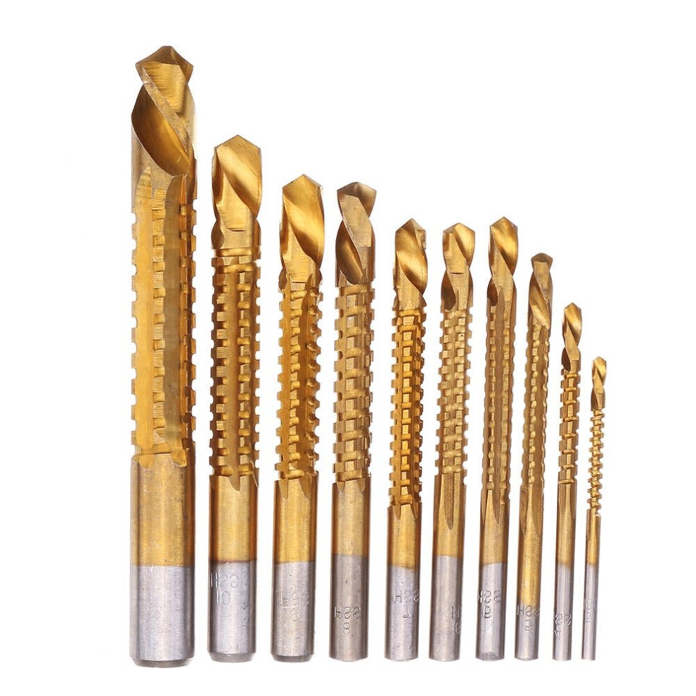 10pcs 3-13mm HSS Titanium Coated Twist Drill Bit Set Wood Metal Cutting Groove