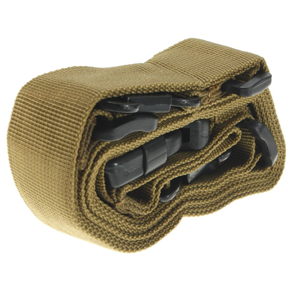 (Brown) 3-point Strap Three Point Tactical Sling Multi-function Adjustable String Clip Airsoft