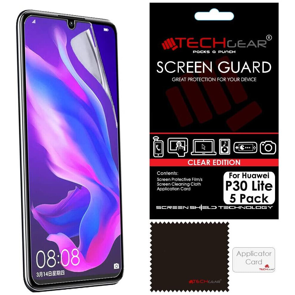 TECHGEAR [5 Pack] Screen Protectors fits Huawei P30 Lite, CLEAR LCD Film Screen Protectors Cover Guards Compatible with Huawei...