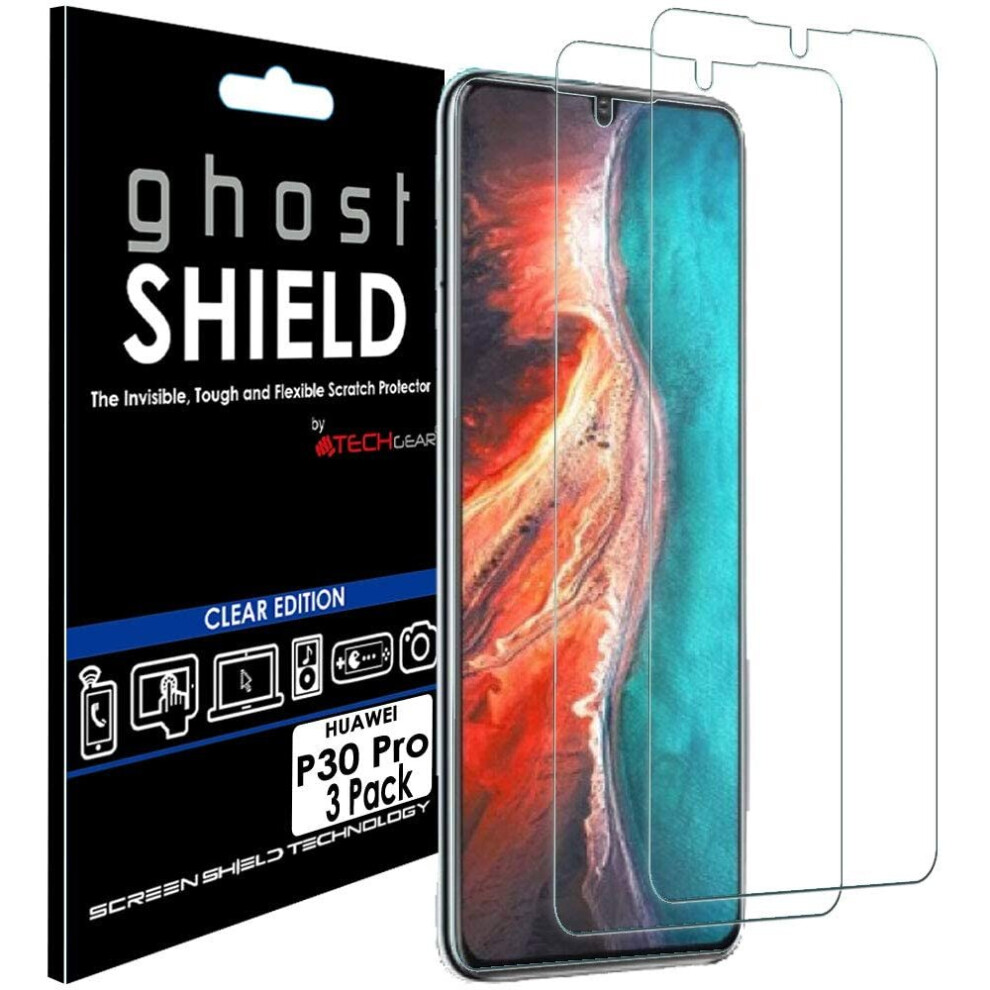 TECHGEAR [Pack of 3] Screen Protectors fit Huawei P30 Pro [ghostSHIELD Edition] Genuine Reinforced TPU film Screen Protector...