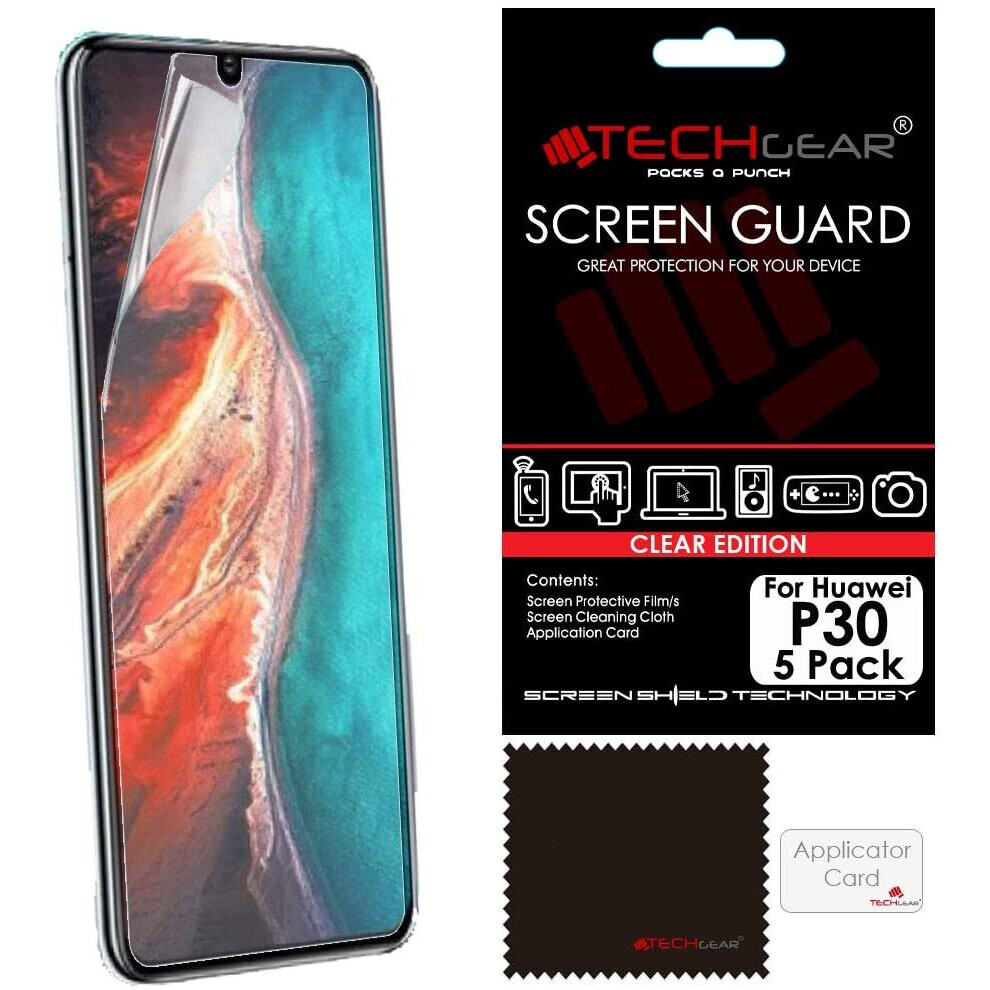 TECHGEAR [5 Pack] Screen Protectors fits Huawei P30, CLEAR LCD Film Screen Protectors Cover Guards Compatible with Huawei P30