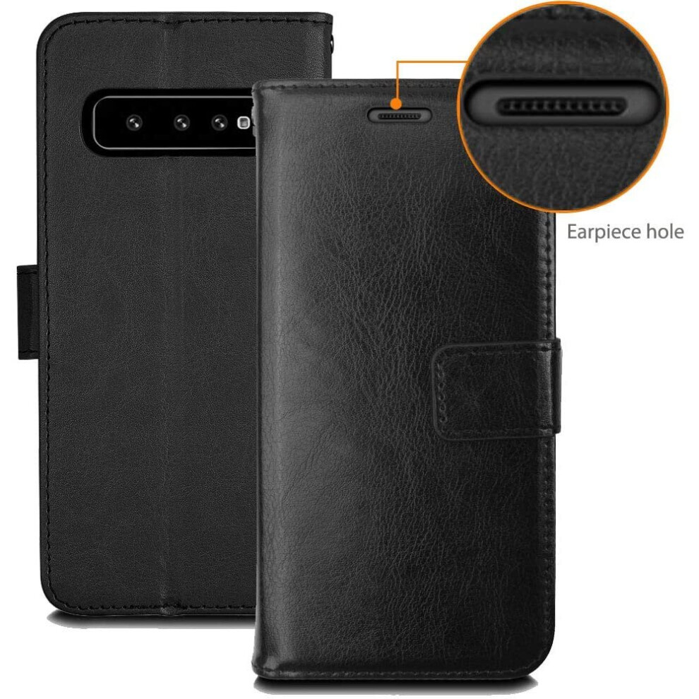 techgear-galaxy-s10-leather-wallet-case--flip-protective-case-cover-with-card-slots--kickstand-and-wrist-strap---black-pu