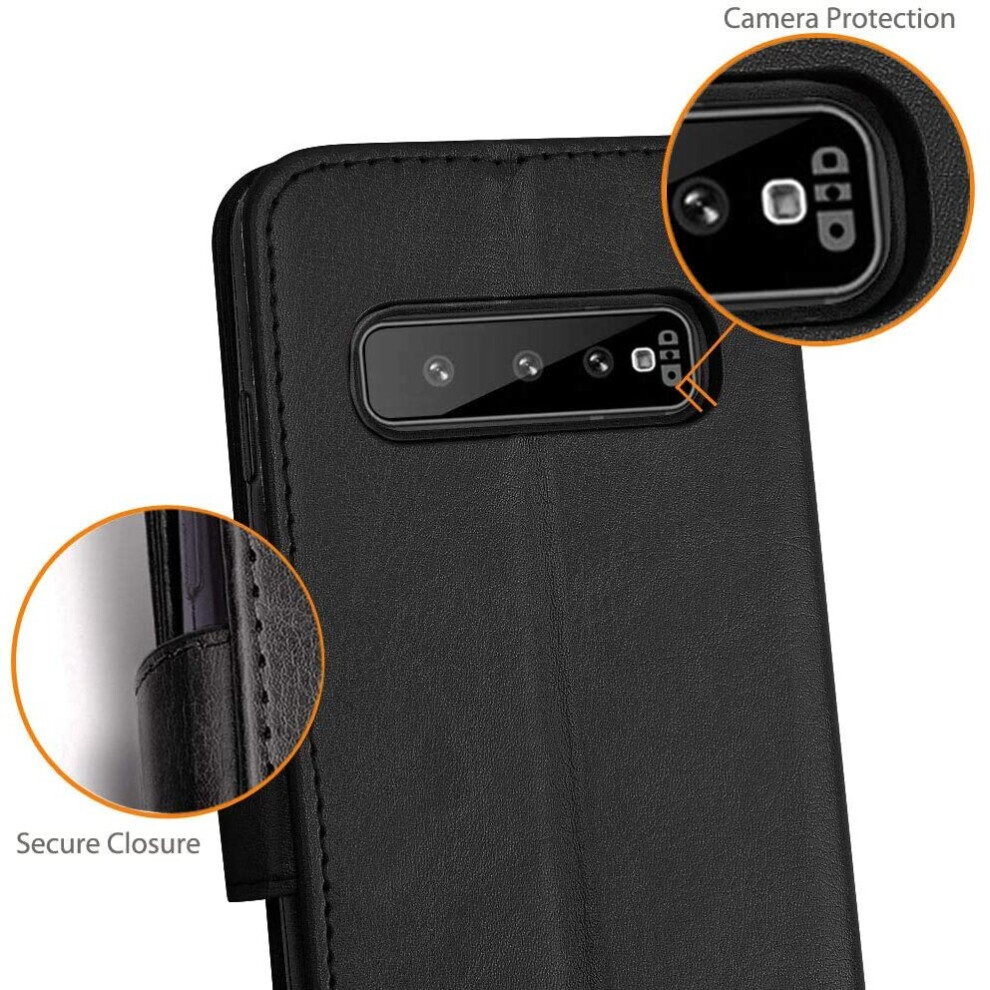 techgear-galaxy-s10-leather-wallet-case--flip-protective-case-cover-with-card-slots--kickstand-and-wrist-strap---black-pu