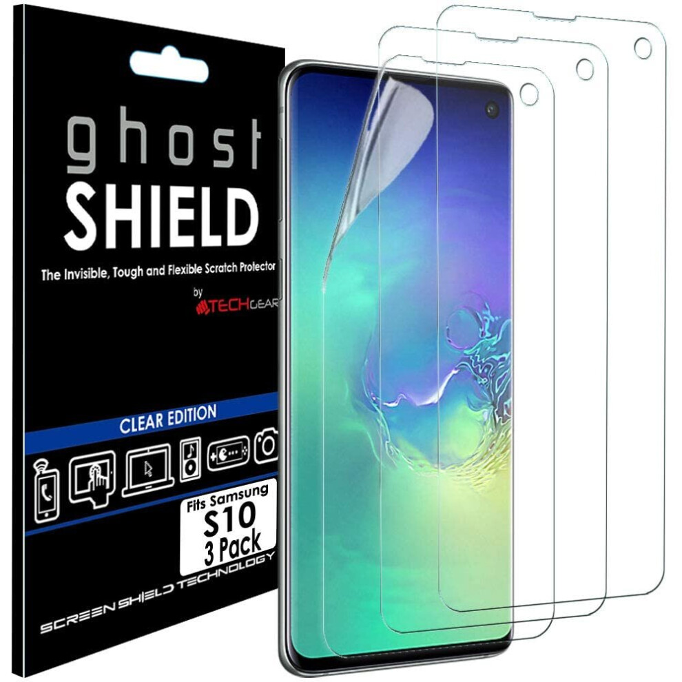 TECHGEAR [Pack of 3] Screen Protectors fit Samsung Galaxy S10 [ghostSHIELD Edition] Reinforced TPU film Screen Protector Guard...