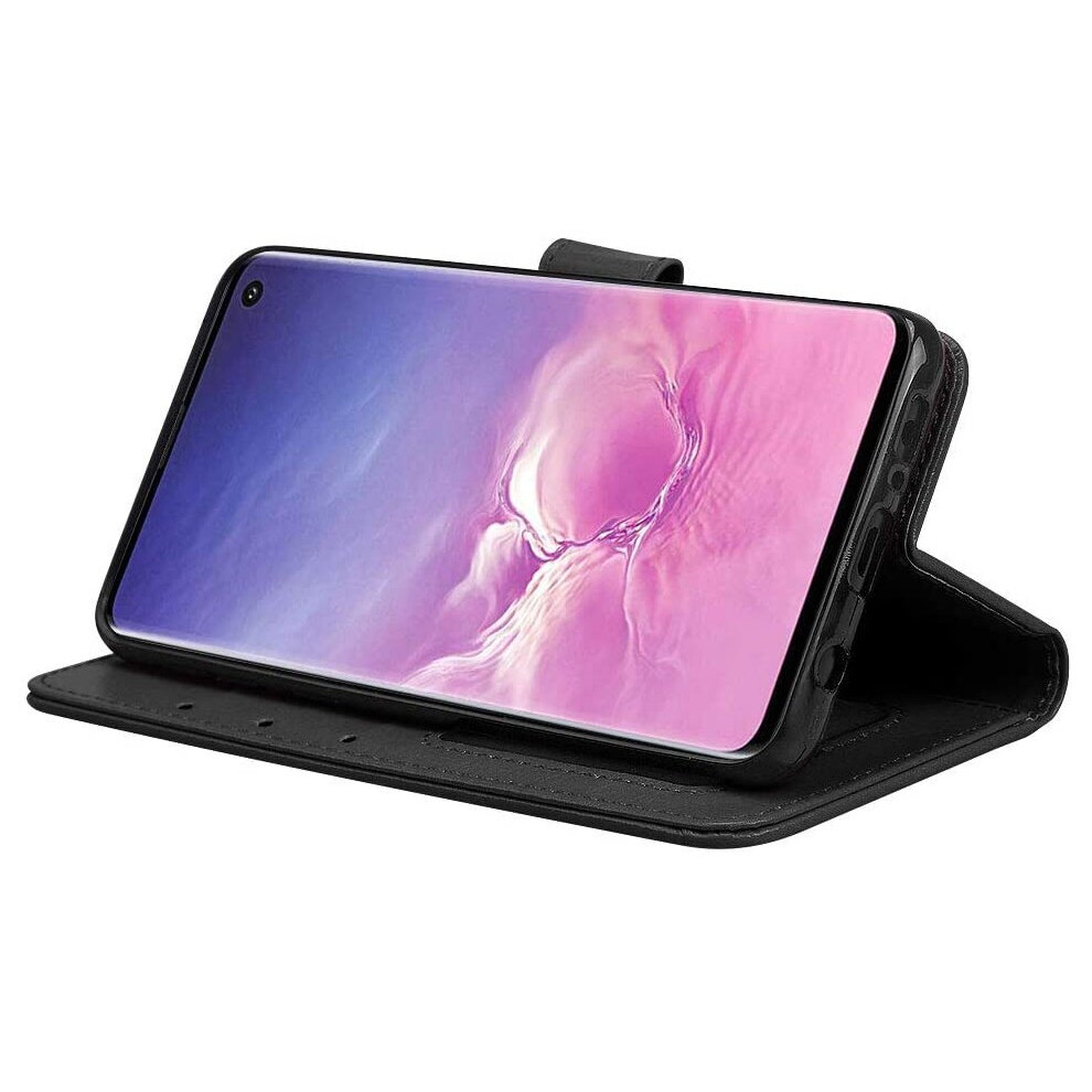 techgear-galaxy-s10-leather-wallet-case--flip-protective-case-cover-with-card-slots--kickstand-and-wrist-strap---black-pu