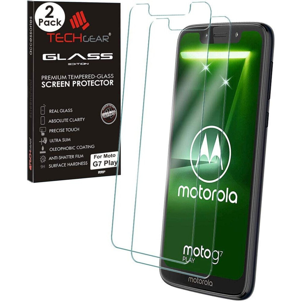 TECHGEAR Moto G7 Play Screen Protectors, [2 Pack] GLASS Edition Genuine Tempered Glass Screen Protector Guards Cover Compatible...