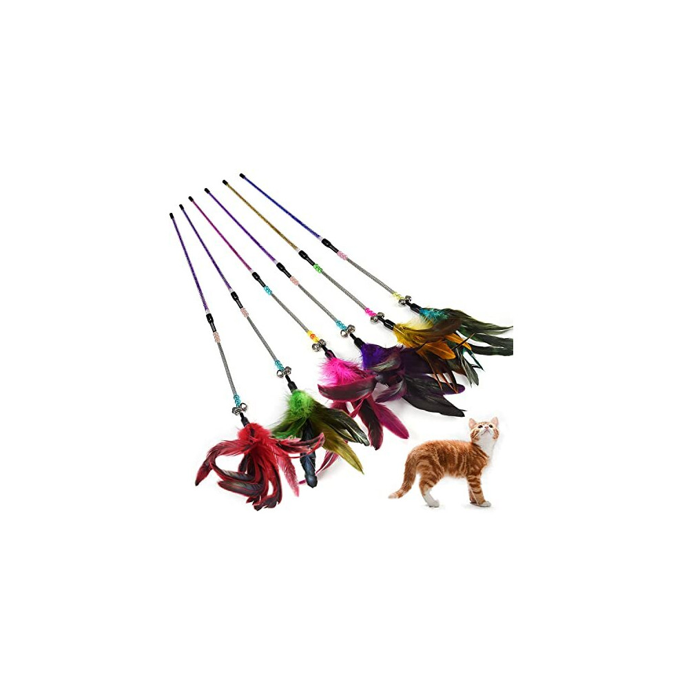 Aidiyapet Cat toy with feather Cat Toy Feather Wand Cat Pet Toy Wire Chaser Wand Teaser Feather With Bell (6 Pack)