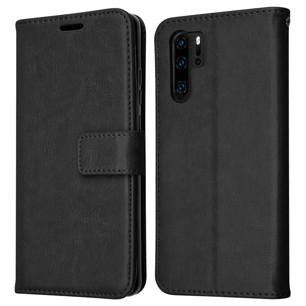 Techgear Compatible With Huawei P30 Pro Leather Wallet Case, Flip Protective Case Cover With Card Slots, Kickstand And Wrist... Black