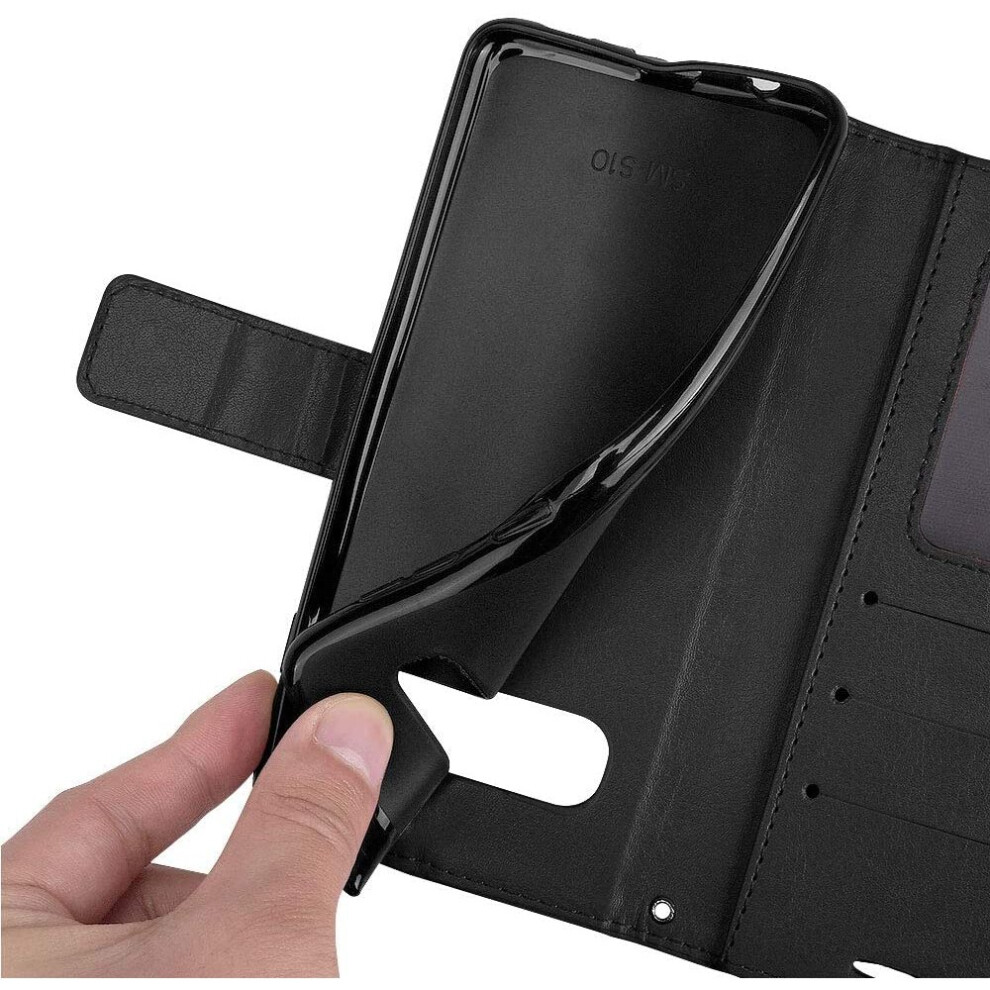 techgear-galaxy-s10-leather-wallet-case--flip-protective-case-cover-with-card-slots--kickstand-and-wrist-strap---black-pu