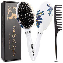 Hair Brush, Boar Bristle Paddle Hairbrush for Long, Thick, Curly, Wavy, Dry or Damaged Hair, Reducing Hair Breakage and Frizzy, No More Tangle