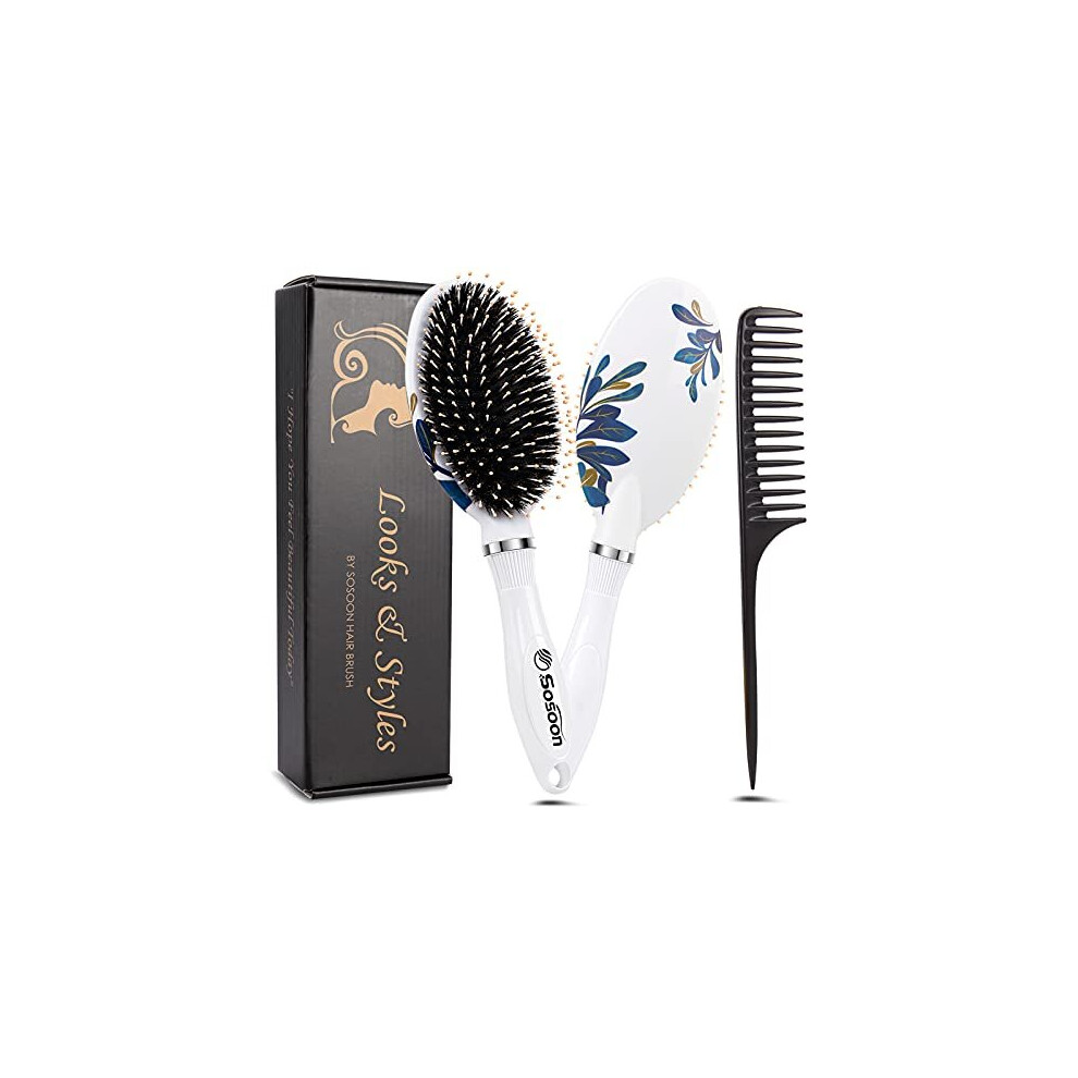 Sosoon Hair Brush, Boar Bristle Paddle Hairbrush For Long, Thick, Curly, Wavy, Dry Or Damaged Hair, Reducing Hair Breakage And Frizzy, No More Tangle