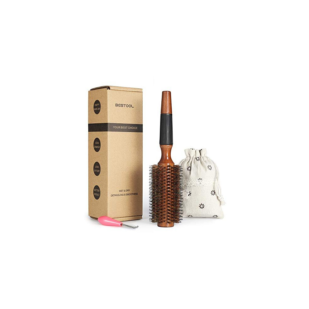 Bestool Round Brush For Blow Drying, Boar Bristle Round Hair Brush With Wooden Barrel, Large Round Styling Brush For Women & Men, Straightening,