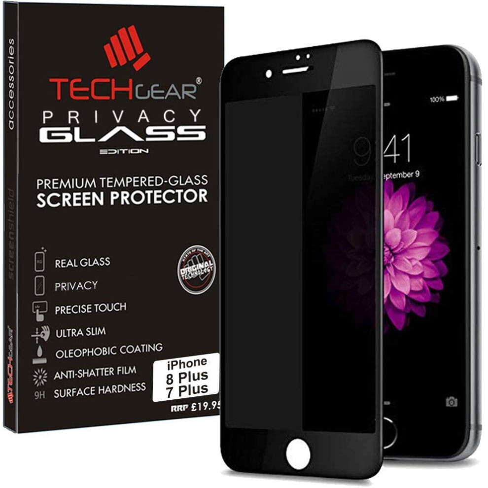 TECHGEAR Anti Spy Screen Protector for iPhone 8 Plus, iPhone 7 Plus - PRIVACY 3D GLASS Edition Genuine Tempered Glass Full...