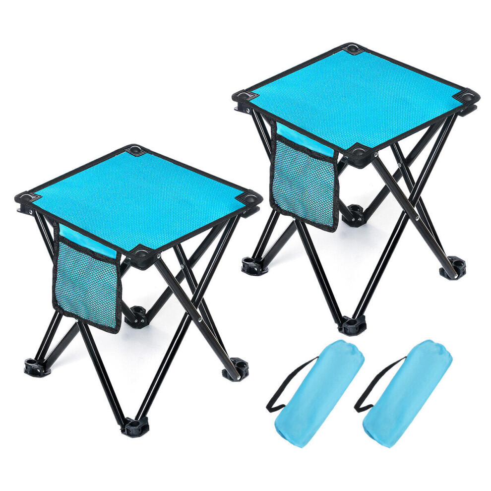 (Blue) 2 Pcs Folding Chair Fishing Stool with Carry Bag Ultralight Aluminum Seat Home Fishing Camping BBQ Garden Hiking