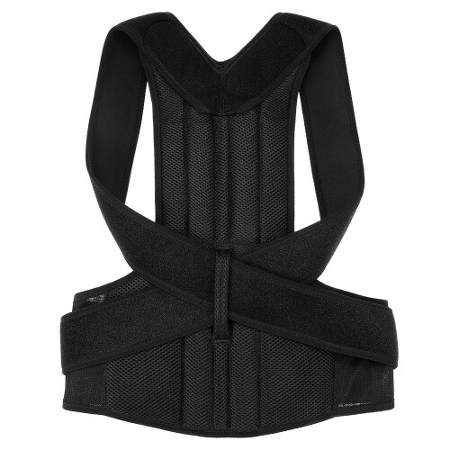 (black, S) Lumbar Upper Lower Back Support Strap Belt Adjustable Posture Corrector Shoulder Relief Brace 1