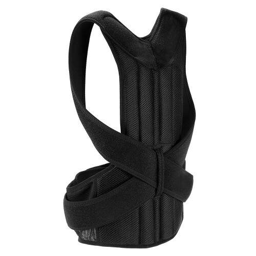 (black, M) Lumbar Upper Lower Back Support Strap Belt Adjustable Posture Corrector Shoulder Relief Brace 2