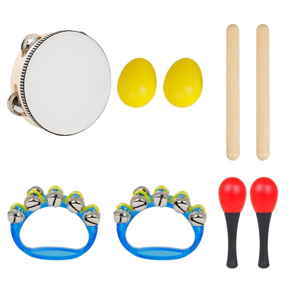 Orff Musical Instrument 5 Set with Tambourine Sand Egg Hammer Rhythm Stick Hand Bell