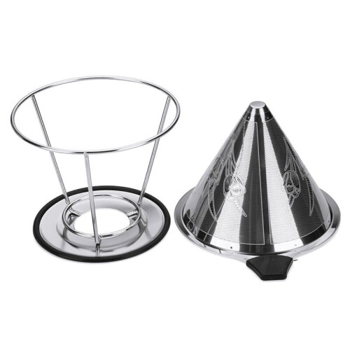 Stainless Steel Pour Over Coffee Dripper Flower Pattern Paperless Reusable Double Mesh Cone Filter 2