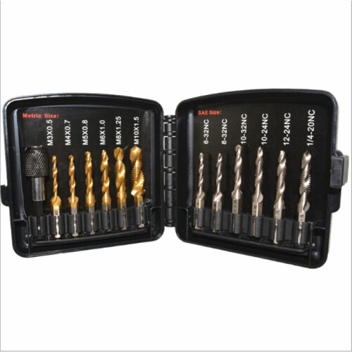 () 13pcs M3-M10 Metric Screw Thread Tap Drill Bits Set Hex Shank Bit Compound Hand Tools with Joint Rod