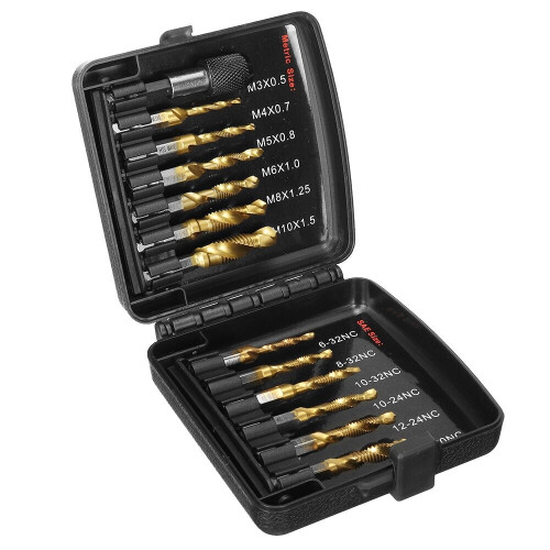() 13pcs M3-M10 Metric Screw Thread Tap Drill Bits Set Hex Shank Bit Compound Hand Tools with Joint Rod 1