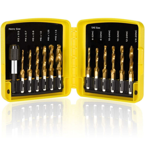 () 13pcs M3-M10 Metric Screw Thread Tap Drill Bits Set Hex Shank Bit Compound Hand Tools with Joint Rod 2