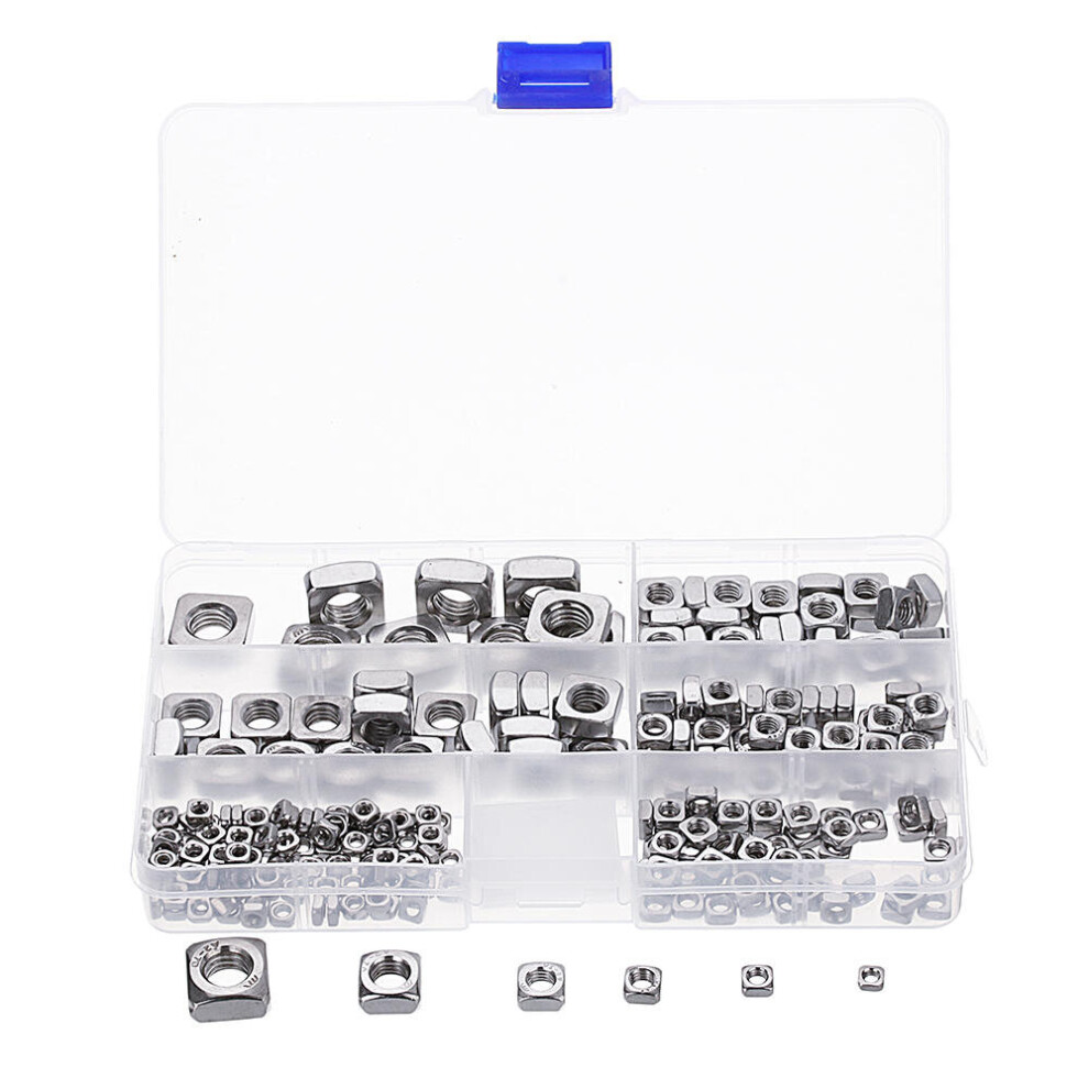 260Pcs Square Nut 304 Stainless Steel Machine Screw Nuts M3/M4/M5/M6/M8/M10 3654659101068