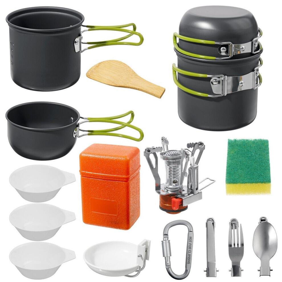 Portable Light Outdoor Camping Cookware Sets Gas Stove with Foldable Tableware Pan Dishwashing Sponge Hiking Picnic Tool