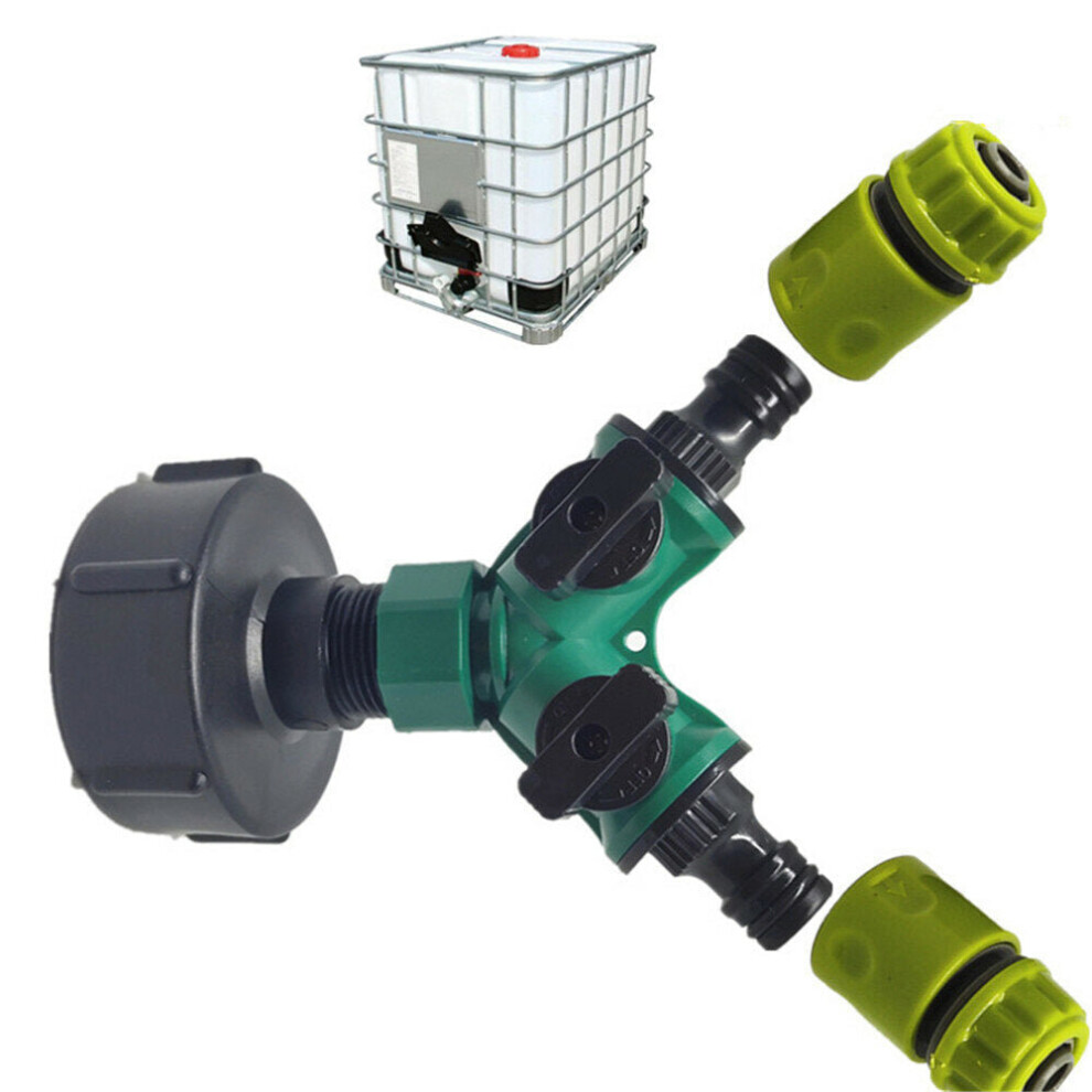 (Double head nozzle and Quick hose connector) 3/4'' Tank Barrel Joints Tap Adapter 2 Way Y Shape Garden Hose Nozzle Connector Plastic Water Pipe Replacement Valve Fitting Parts