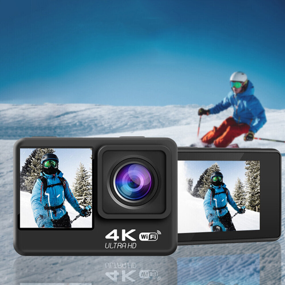 Waterproof 170 Lens 4K Action Camera with 2.0 inch Touch Screen Dual Screen Sport Cameras WIFI Remote Control EIS Anti-shake for Video Recording Vlog