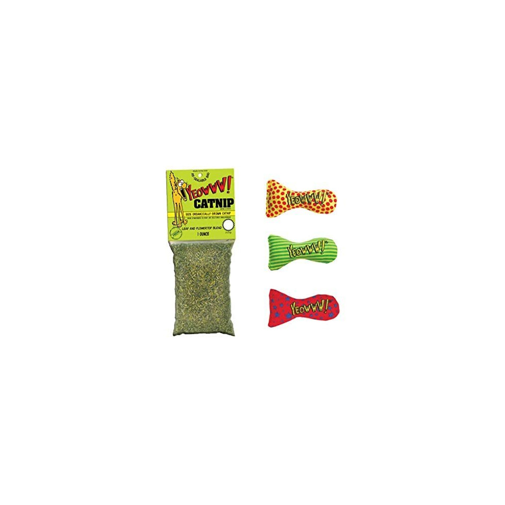 YEOWWW Catnip Cat toys for indoor and outdoor cats - premium quality strong organic catnip toys bundle (1 x Dry Catnip 1Oz loose catnip bag 3 x S