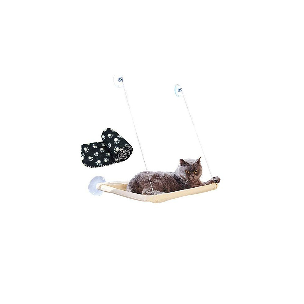 JZK Window mounted cat basking hammock + cat blanket, suction cup pet hanging bed and pet black blanket for cat perch